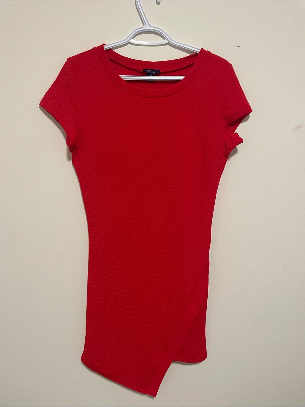 307 UK2LA Red Ribbed Knit Top with Crew Neck